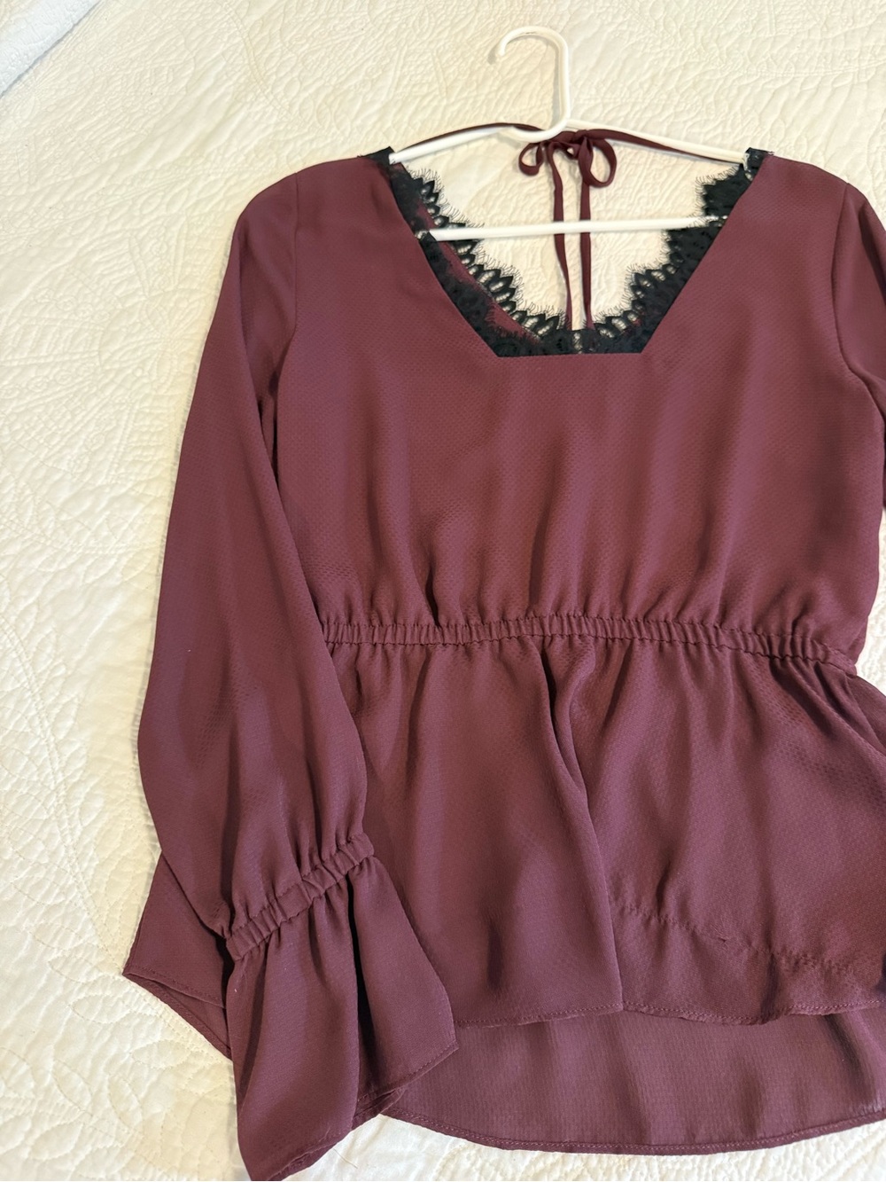 Ivanka Trump Burgundy Lace Peplum Blouse – XS